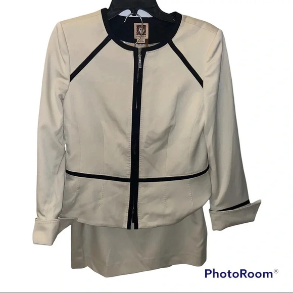 2 pc suit/ANNE KLEIN /cream & black - Picture 1 of 6